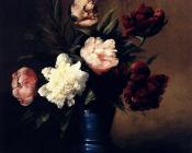 Peonies In A Blue Vase - 杰曼·西奥多尔·克勒门特·立波特